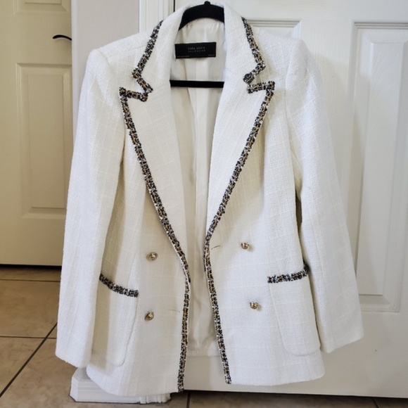 Zara Jackets & Blazers - NWT ZARA WHITE TWEED BLAZER  XS